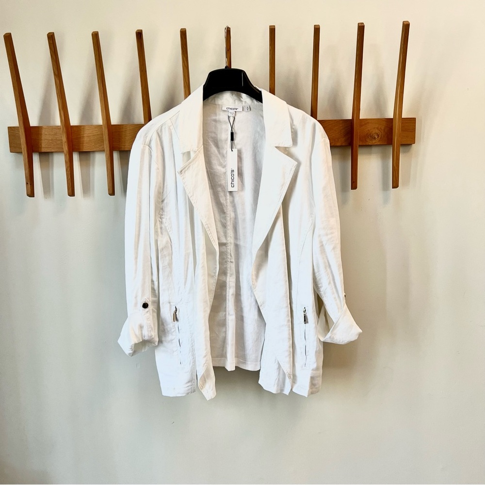 Chicos NEW White Stretch Linen Blazer Jacket size chicos 4 women’s 20 XXL NWT